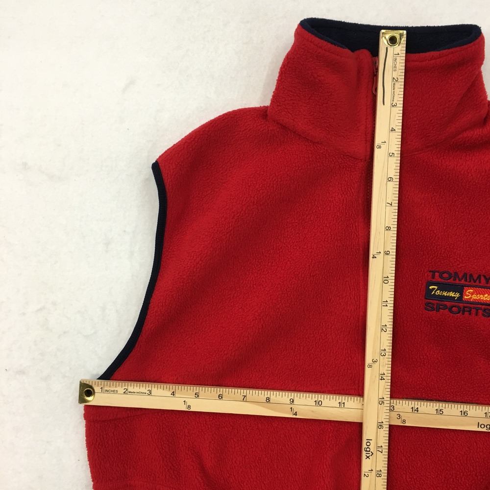 VINTAGE Tommy Hilfiger Sports Red Fleece Vest Mens Medium Full Zip Logo Collar‎ - Picture 5 of 6